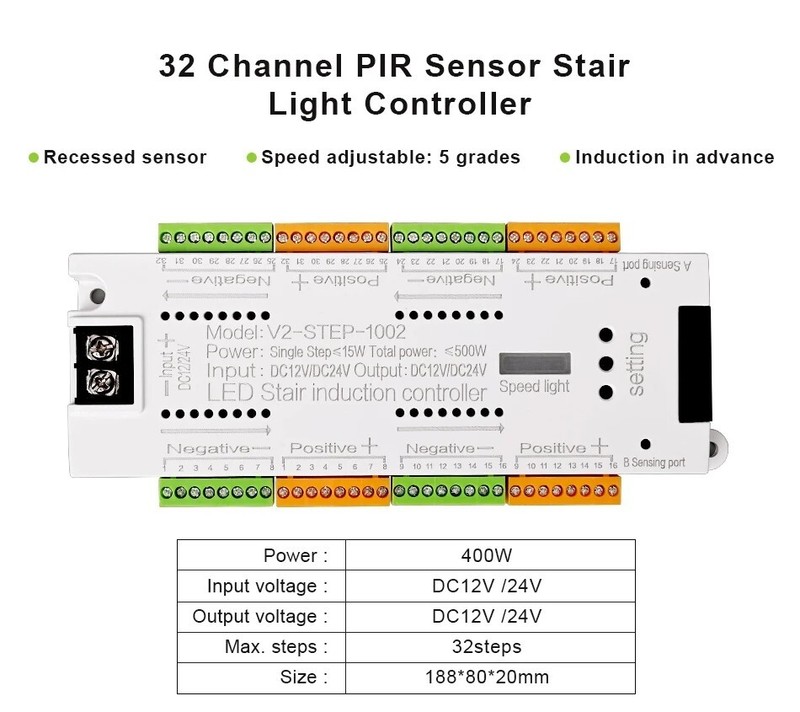 V2 Stair LED Motion Sensor Controller 32 Channel Stairway PIR Night Light Dimmer gallery