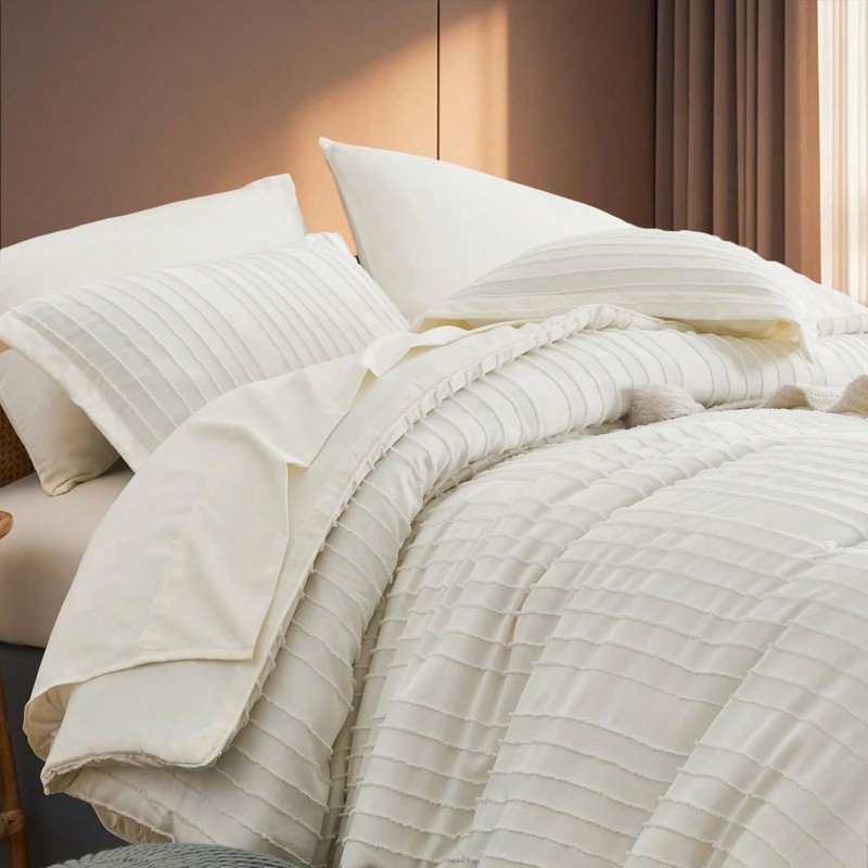7 Piece Queen Comforter Set Grey Tufted Bed in a Bag Bedding gallery