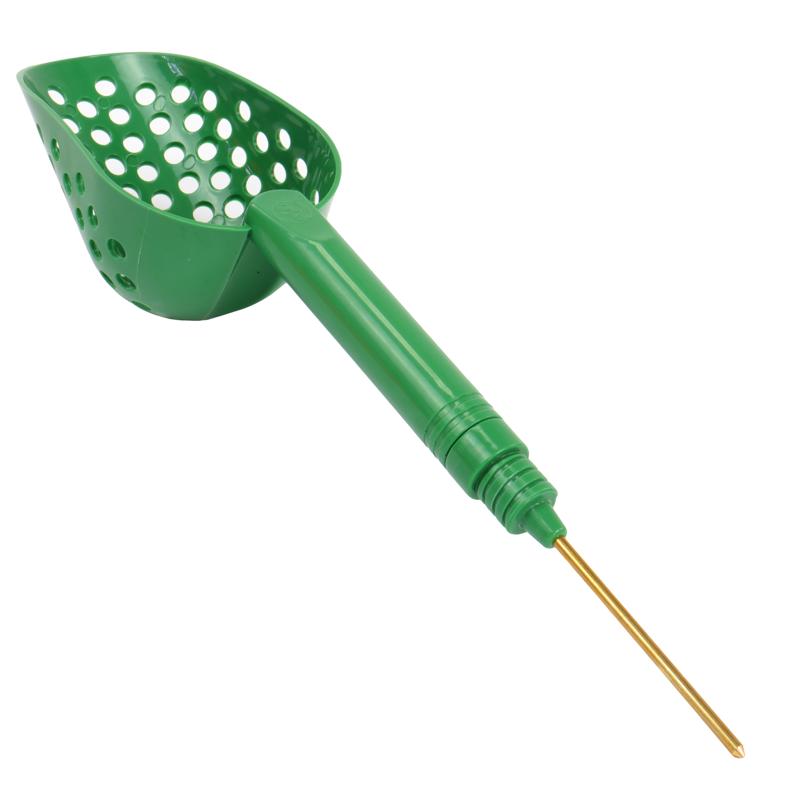 14" Green Plastic Metal Detector Sand Scoop for Gold Prospecting w/ Brass Probe gallery