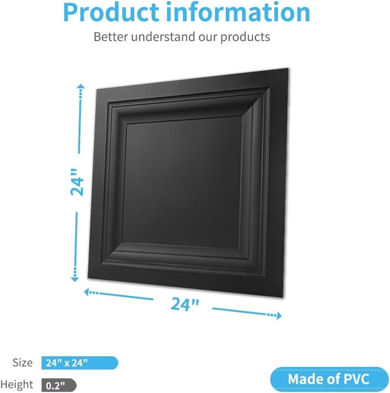24-Pack Square Drop Ceiling Tile 2Ft X 2Ft in Black, PVC Ceiling Panel 24 X 24In gallery