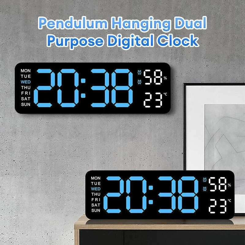 LED Digital Large Display Wall Desk Alarm Clock With Calendar Temperature Date gallery