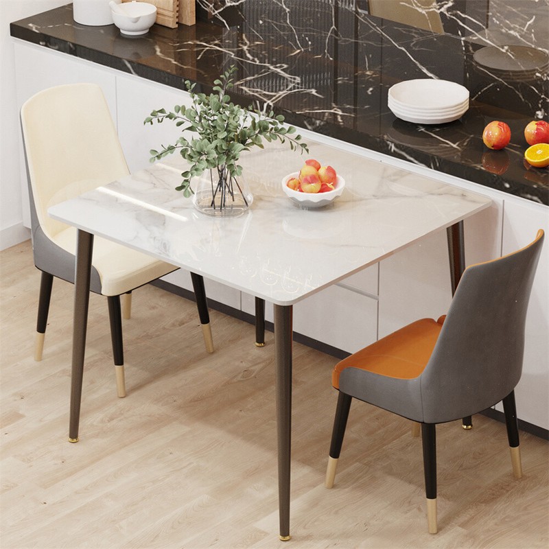 Modern Rectangular/Square/Round Sintered Stone Dining Table White Top Black Legs gallery