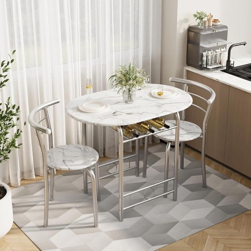 3-Piece Wooden Dining Table Set Kitchen Breakfast Nook Sets W/ 2 Chairs & Round gallery
