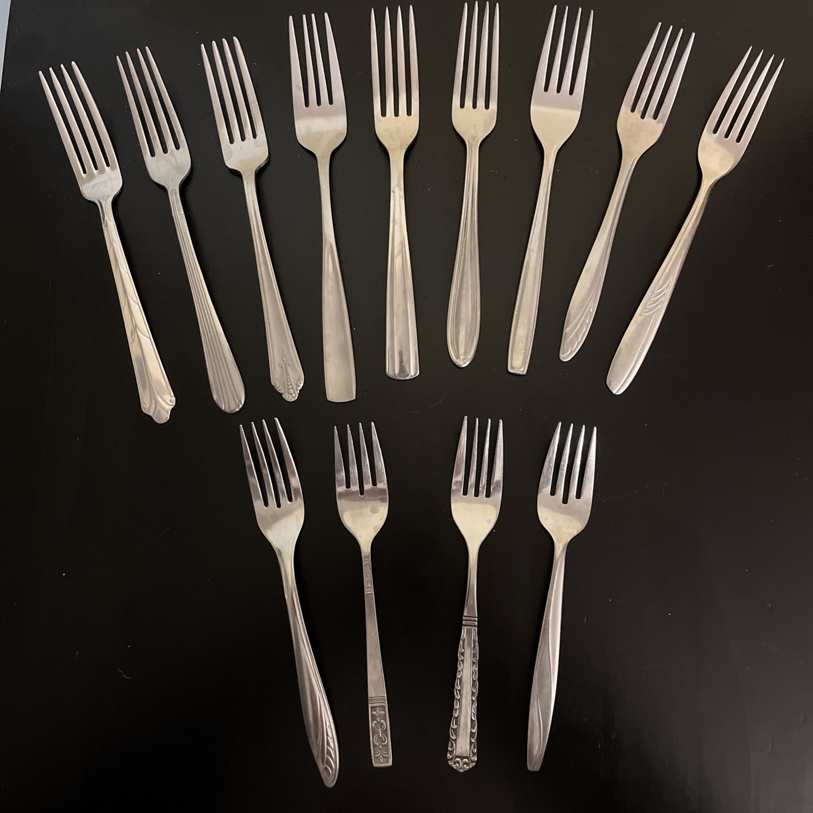 39 Piece Vtg Mismatched Stainless Steel Flatware Textured Floral 13 each READ gallery