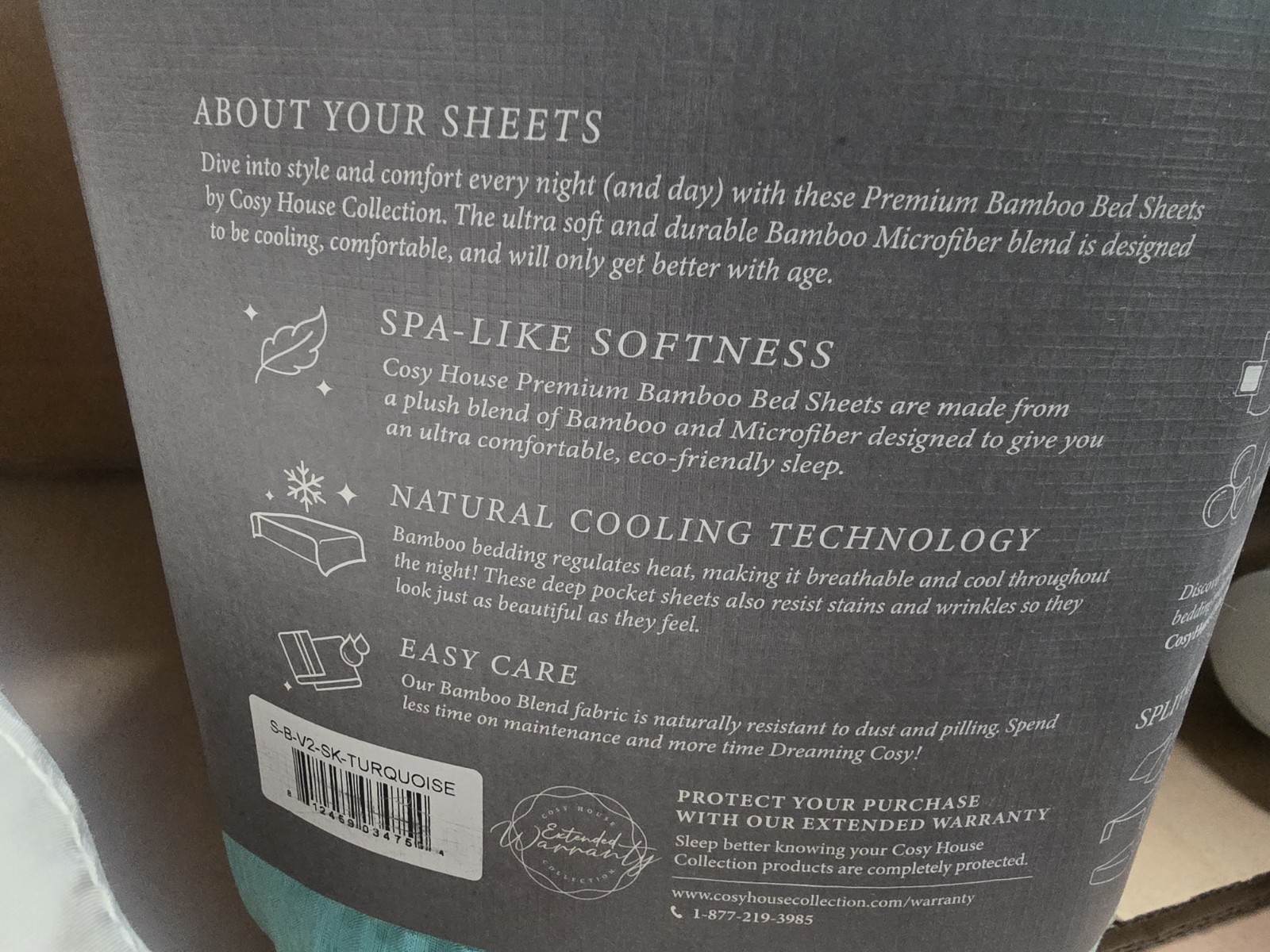 Cosy House Collection Bamboo SPLIT KING 5pc Sheet Set Corner Straps TURQUOISE gallery