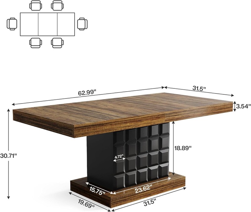 63-Inch Rectangular Dining Table Farmhouse Wooden Kitchen Table for 4-6 People gallery
