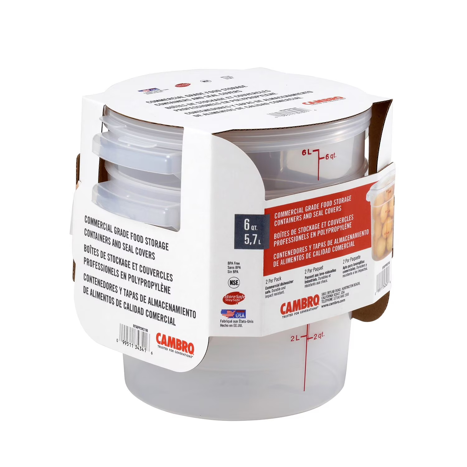 Cambro Round Translucent Food Storage Containers with Lids – 6 Qt., 2 Pack gallery