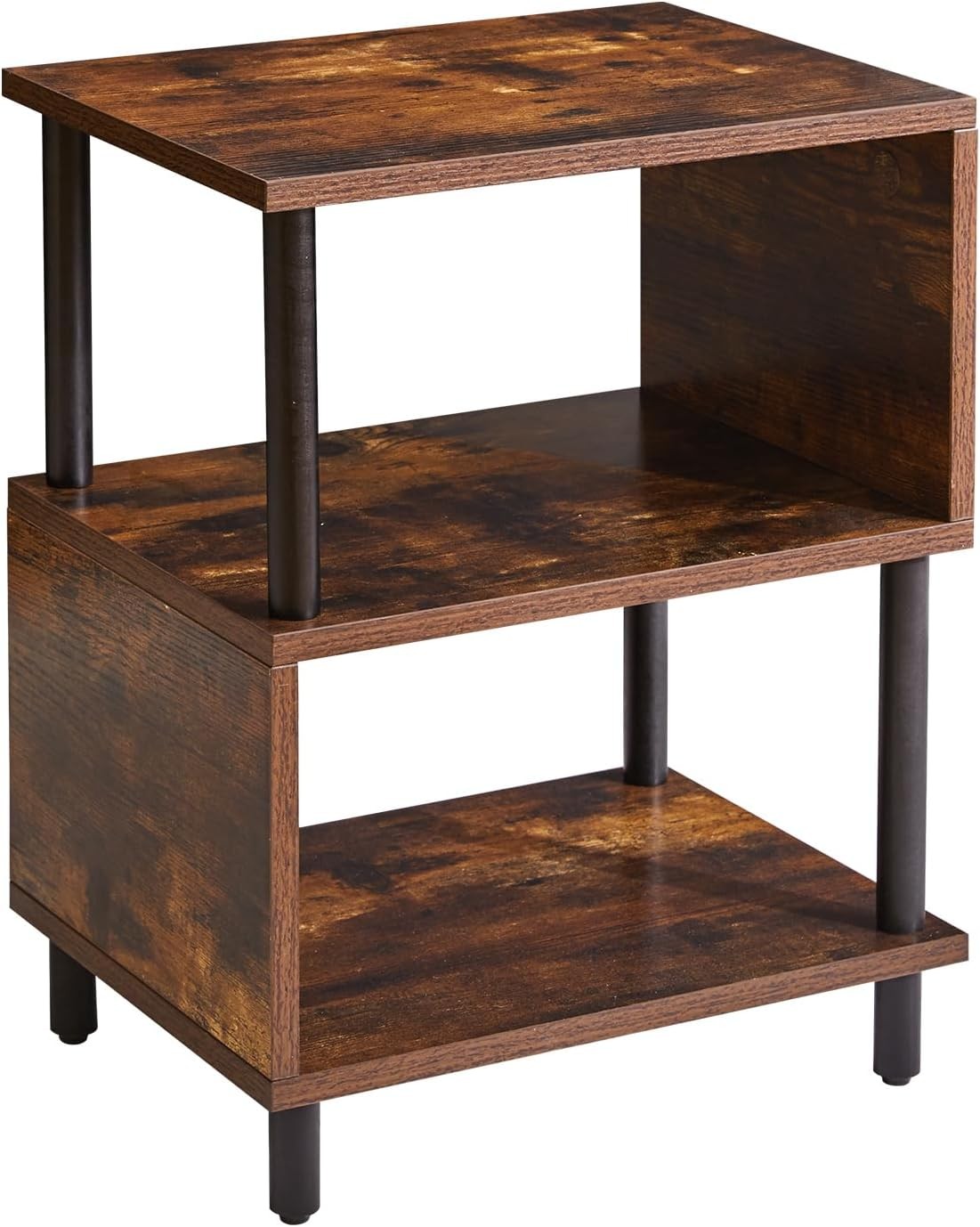Side Table for Bedroom, Narrow End Small, Wood Legs, Rustic Brown/Black gallery