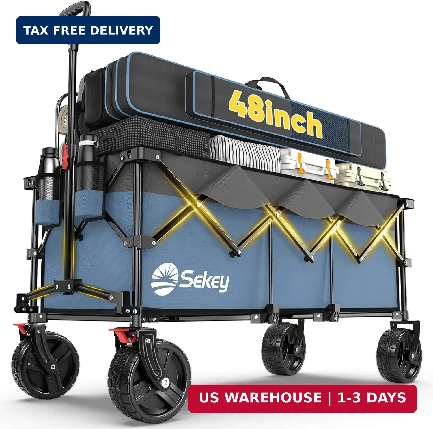 Sekey 48''L Collapsible Foldable Extended Wagon with 660lbs Weight Capacity, Hea gallery