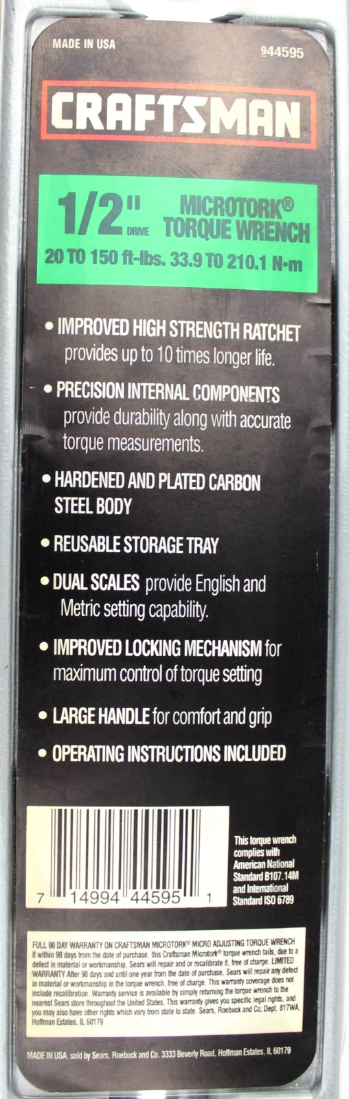 CRAFTSMAN 44595 1/2" DRIVE MICROTORK TORQUE WRENCH 20 TO 150 FT-LBS gallery