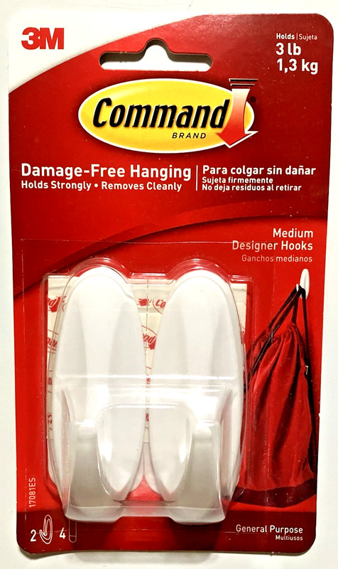3M Command ~MEDIUM DESIGNER HOOKS~ 17081ES ~Lot Of 3~ WHITE ~ 3 lb Capacity ~NEW gallery