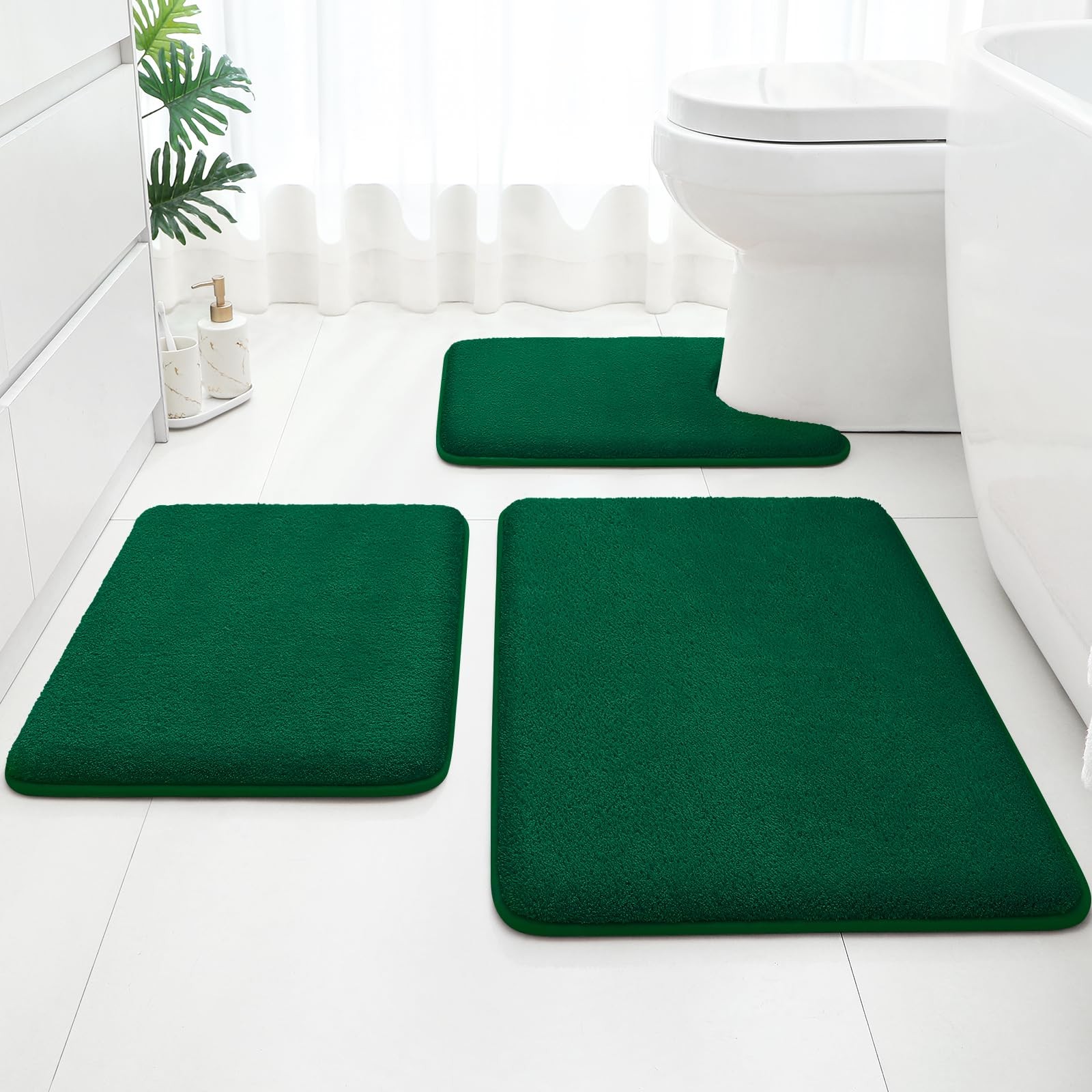Bathroom Rug Set 3 PCS Thick Memory Foam Dark Green 17x24+20x32+U20x24 Inch gallery