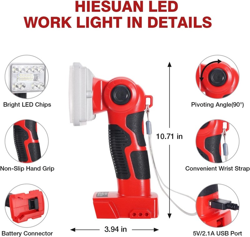 Cordless LED Work Light for Milwaukee M18 Li-ion Batteries 18V 1000LM Flashlight gallery