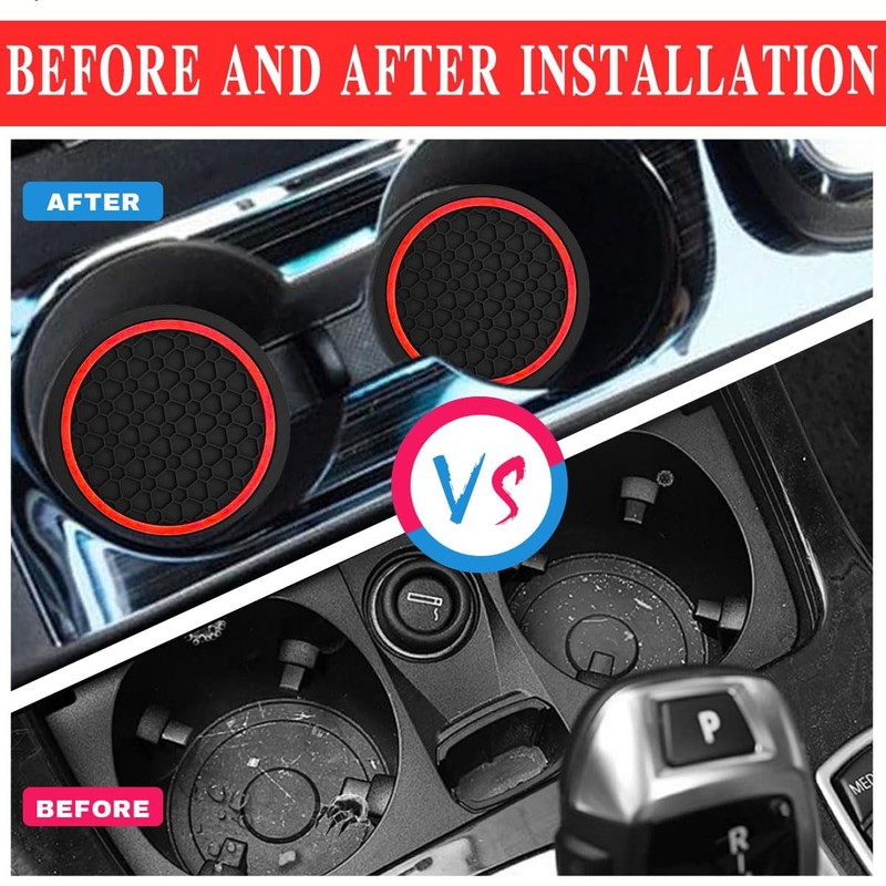 4PCS Car Cup Holder Coasters, Dustproof Automotive Interior Black/Red gallery