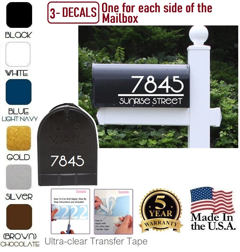SET OF 3 CUSTOM PERSONALIZED VINYL MAILBOX NUMBERS Street DECAL, (Model 2) gallery