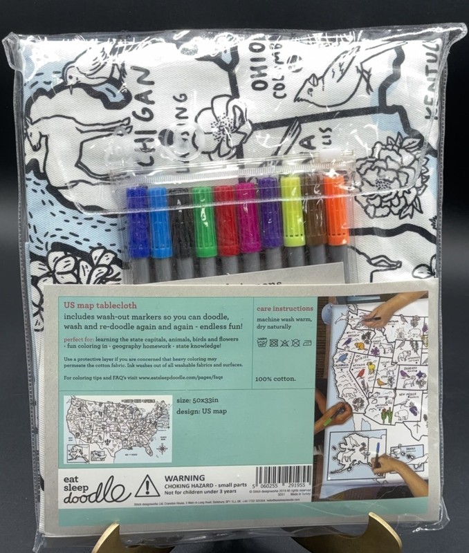 Educational Color & Learn US Map Tablecloth 50”x33” w/Markers Eat Sleep Doodle gallery