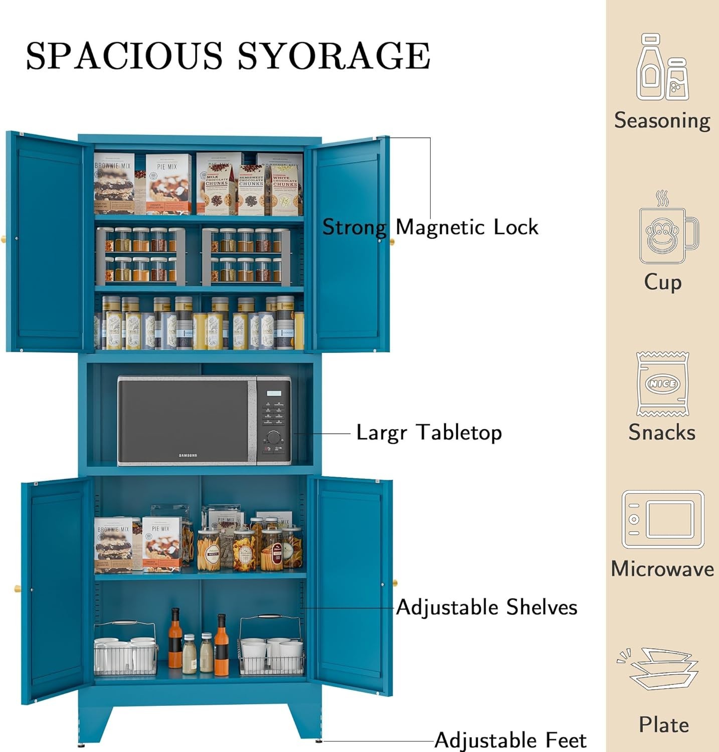 69" Metal Pantry Cabinet Kitchen Storage Microwave Stand with Storage Cabinet gallery