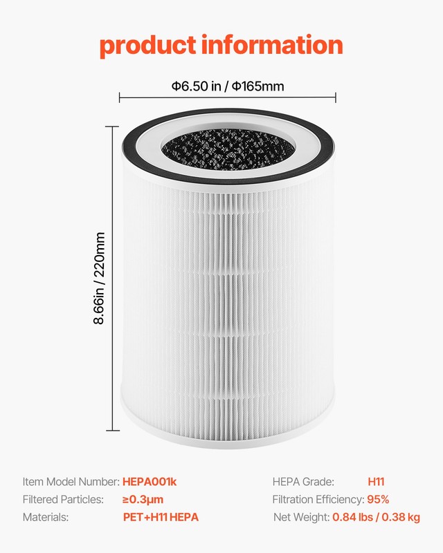 VEVOR 2-in-1 Air Purifier Replacement Filter H11 Filter with PET Pre-Filter gallery