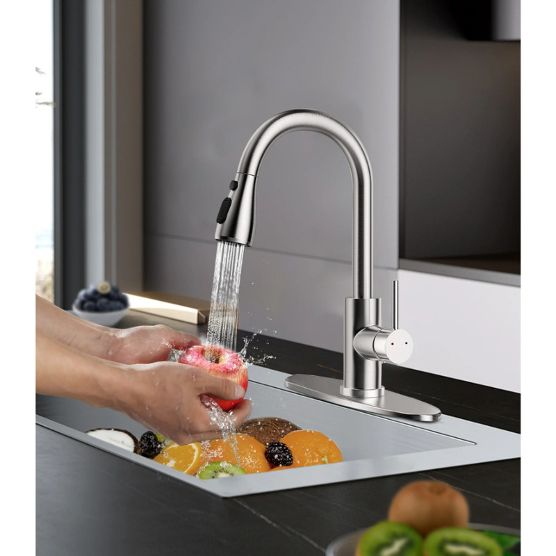 Kitchen Faucet with Pull Down Sprayer, High Arc Single Handle Brushed Nickel gallery