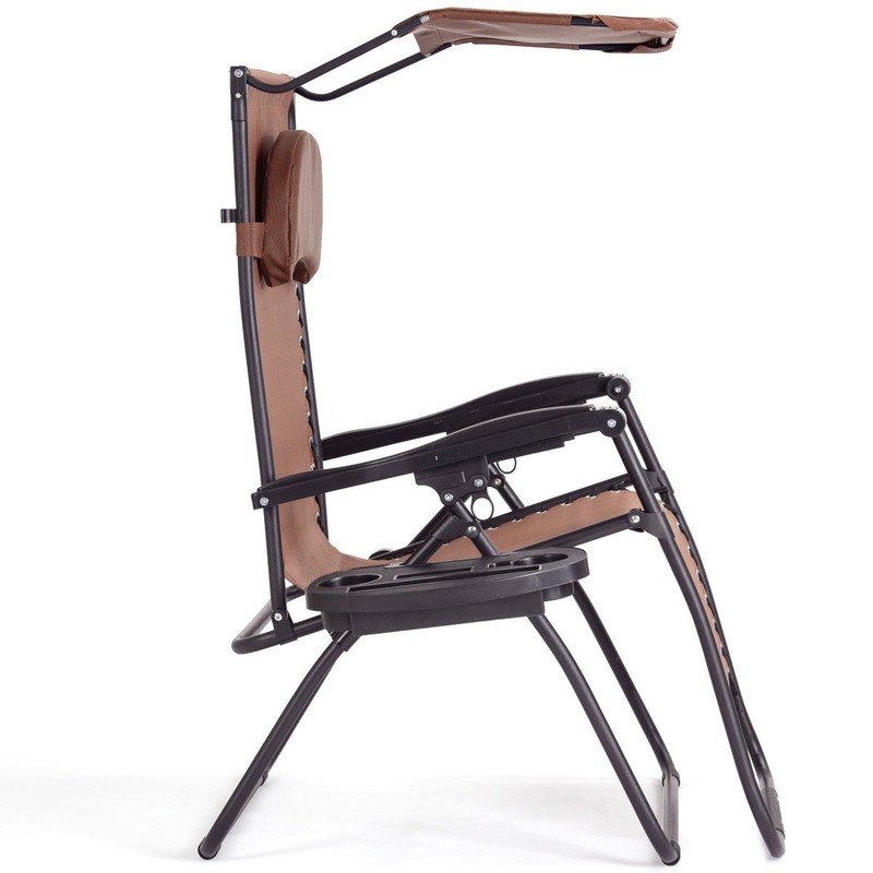 Folding Recliner Zero Gravity Lounge Chair W/ Shade Canopy Cup Holder Brown gallery