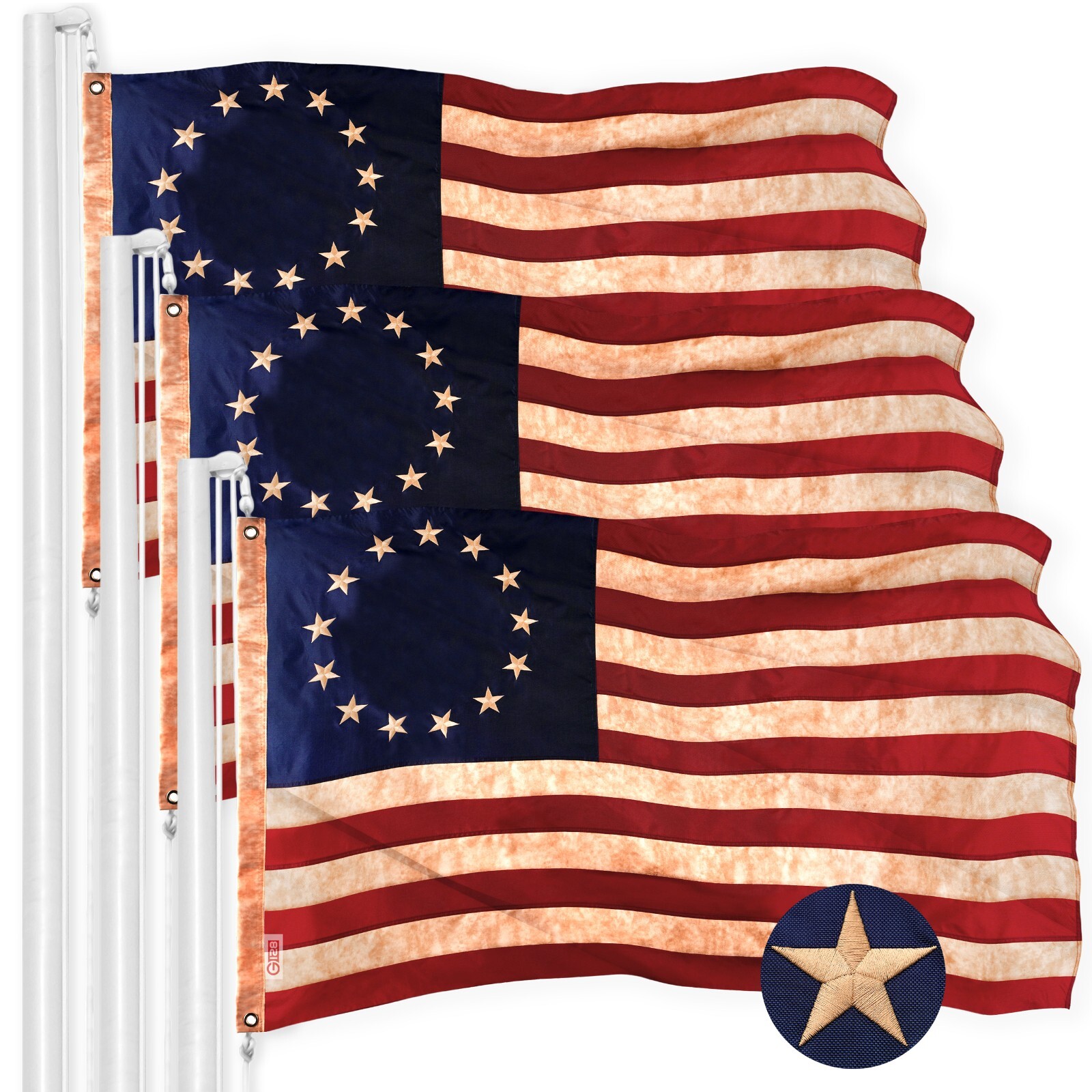 Betsy Ross Tea Stained Flag 4x6FT 3-Pack Embroidered Polyester gallery
