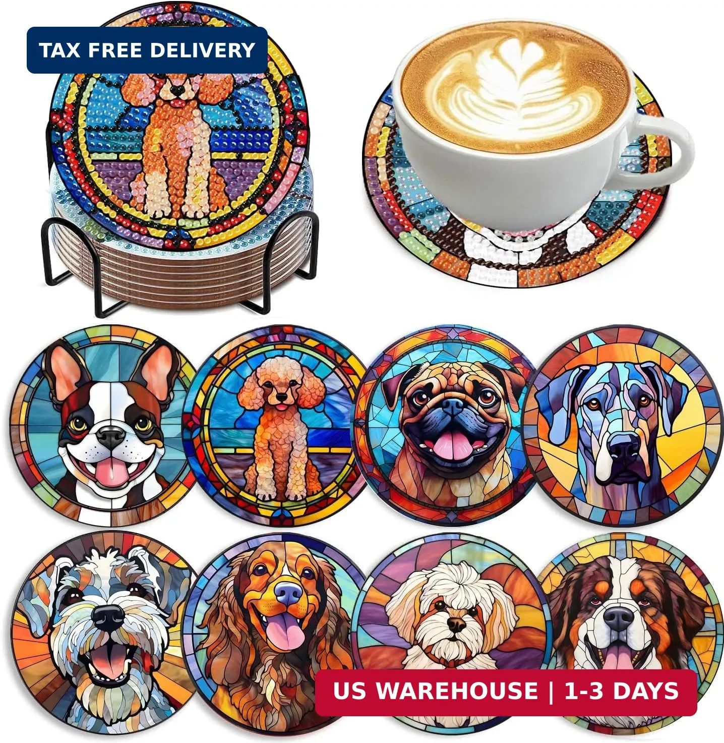 Dog Diamond Art Coasters Kits with Holder Diamond Painting Coaster Kits FAST gallery