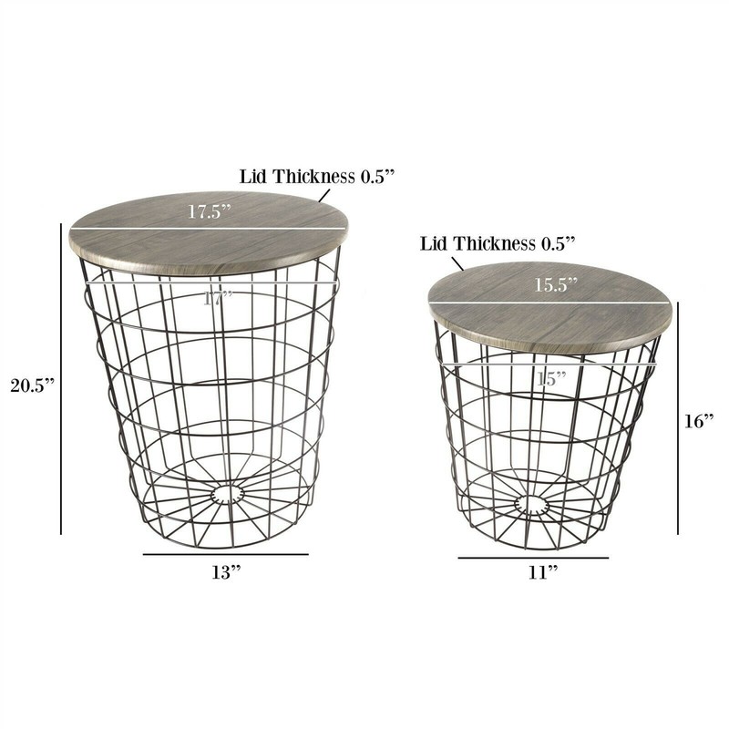 Nesting End Tables Metal Basket MDF Vaneer Top Storage Furniture Accent Decor gallery