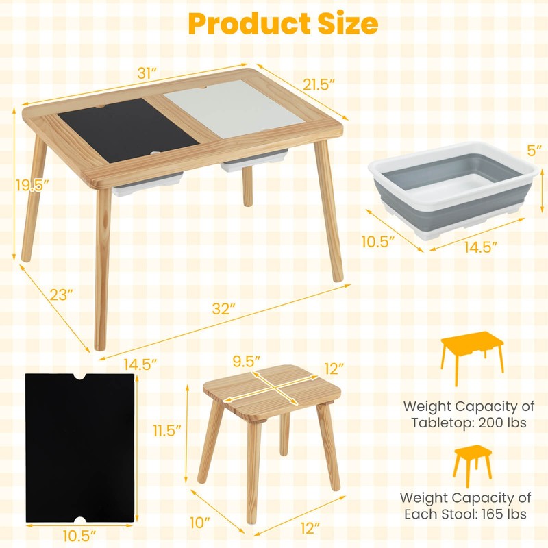 Sensory Table Kid’s Table and Chairs Set with Detachable Double-Sided Tabletops gallery