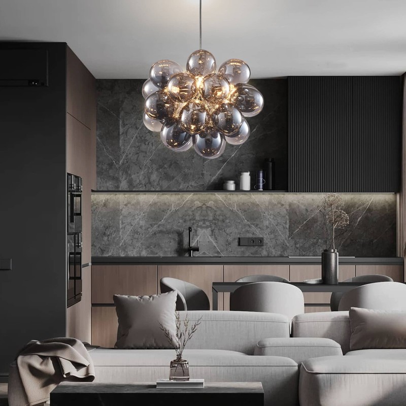 Bubbles Chandelier Electroplating Grey/Black Blown Glass Balls Light Fixture gallery