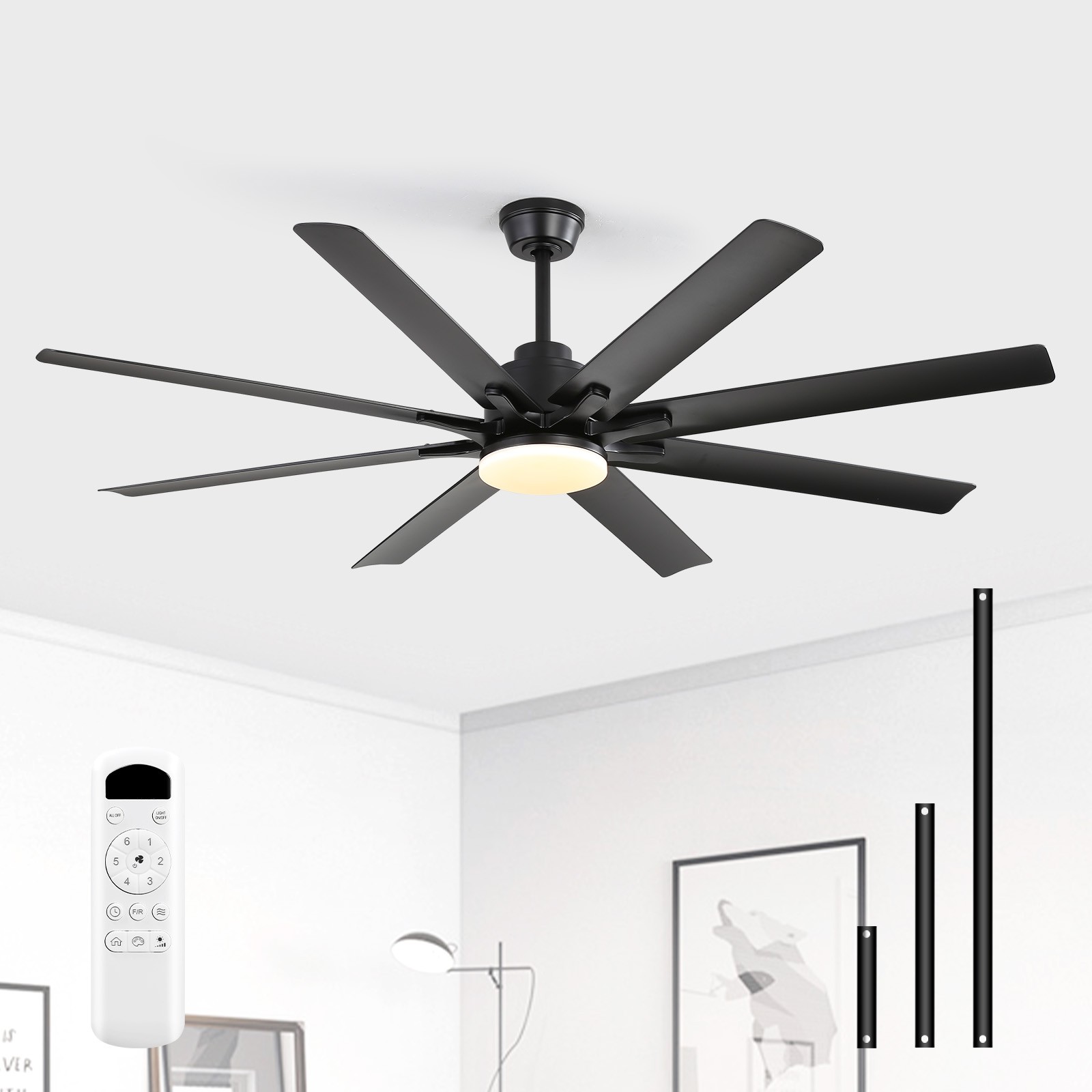 52'' Indoor/Outdoor Industrial Ceiling Fan with LED & Quiet Reversible DC, 3CCT gallery