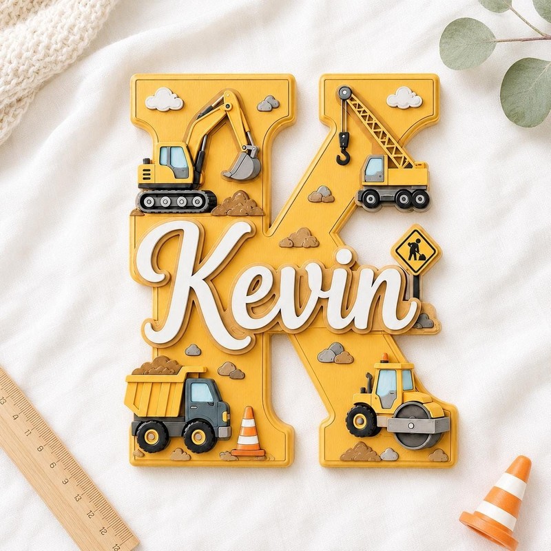 Personalized Construction Nursery Name Sign, Custom Digger Truck Baby Name Sign gallery