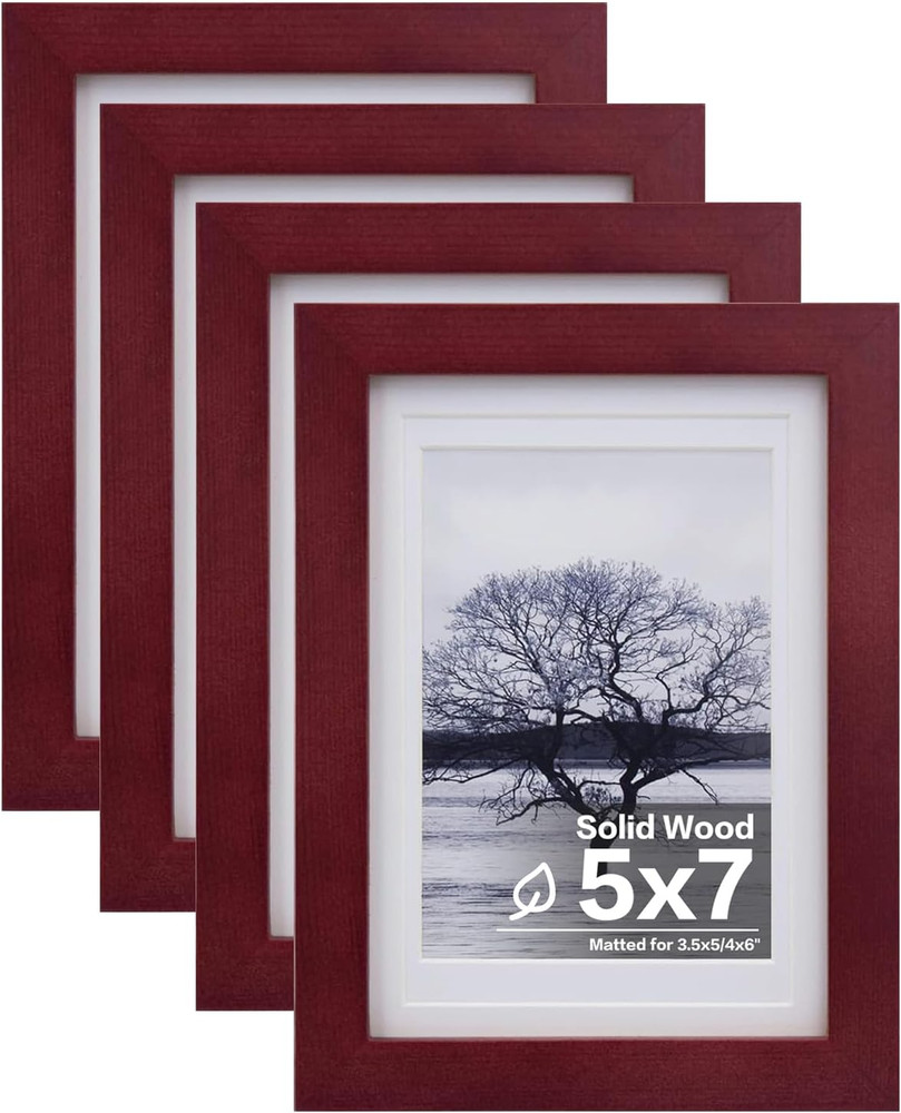 5x7 Picture Frames 4 Pack Covered by Plexiglass for Picture 4x6 with Mat or 5x7