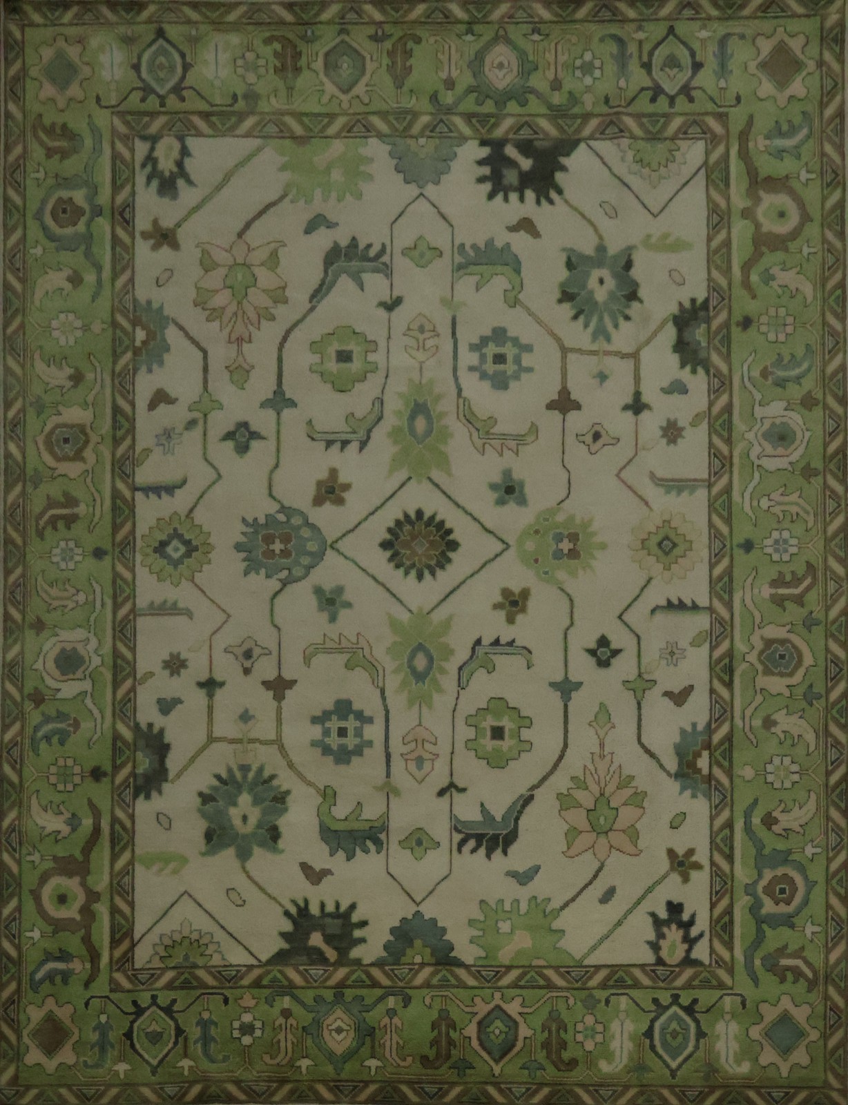 Artisan Style Oushak Hand-Knotted Area Rug 9x12 Floral Green & Brown Wool Carpet gallery