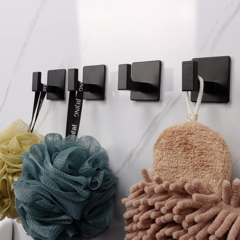 Bath Towel Hook,4 Pack Self Adhesive Square Coat Hooks, Sturdy No Drilling Robe gallery
