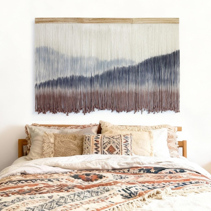 Extra Large Macrame Wall Hanging Tapestry - Boho Mountain Dip-Dye Decor 59"x38 gallery