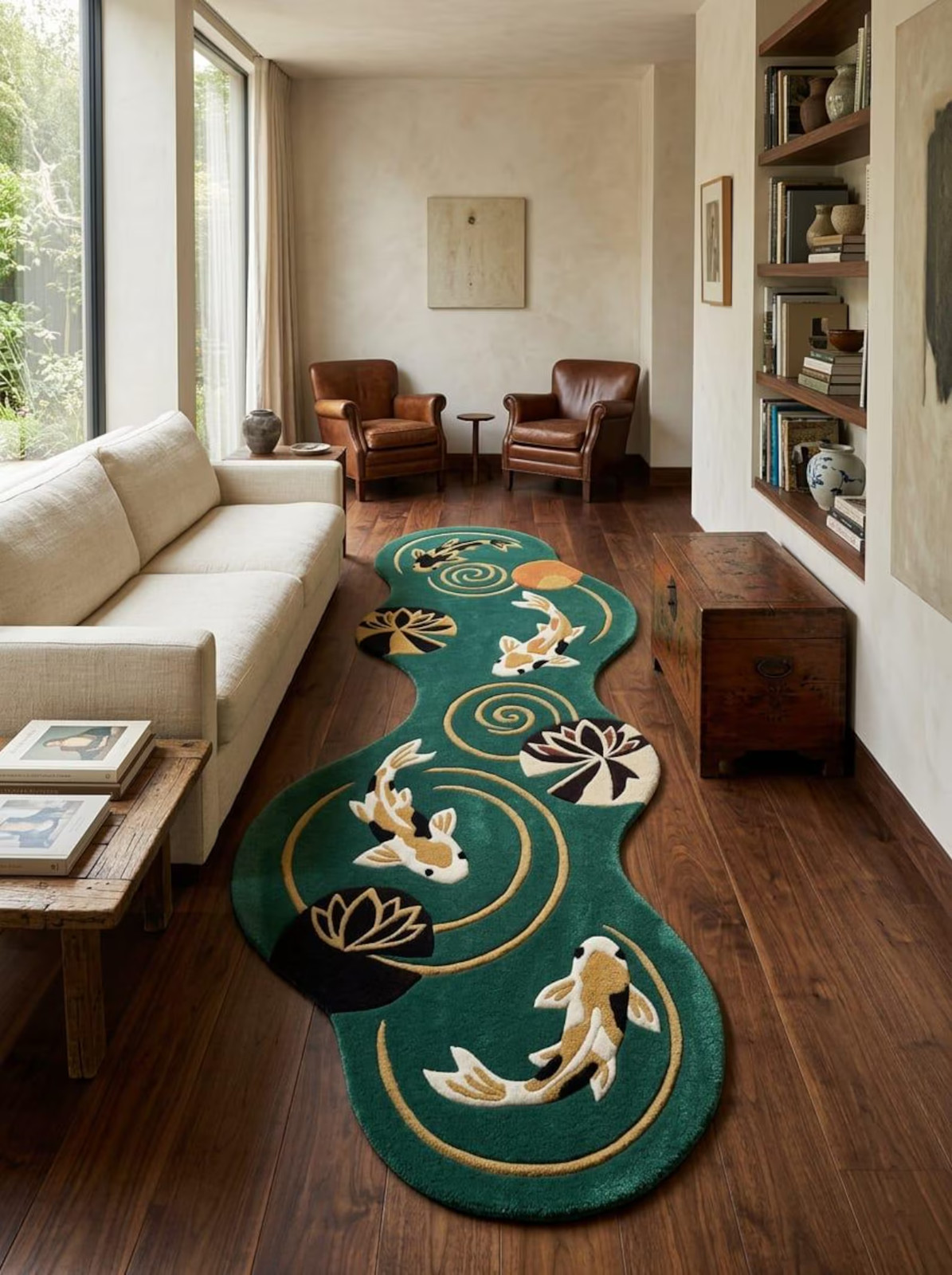 Hand Tufted Wool Koi Fish Runner Rug – Japanese Pond Home Decor Carpet gallery