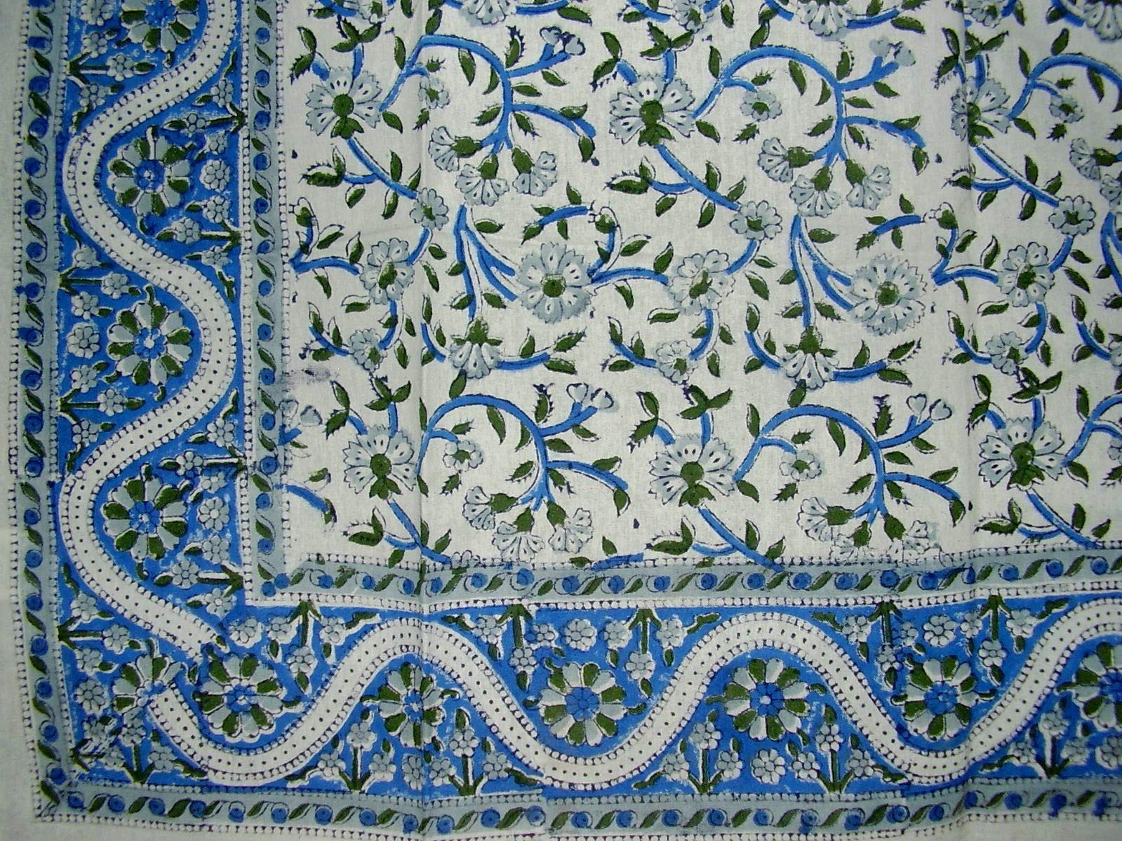 Hand Block Printed Floral Square Cotton Tablecloth 72x 72 Blue gallery