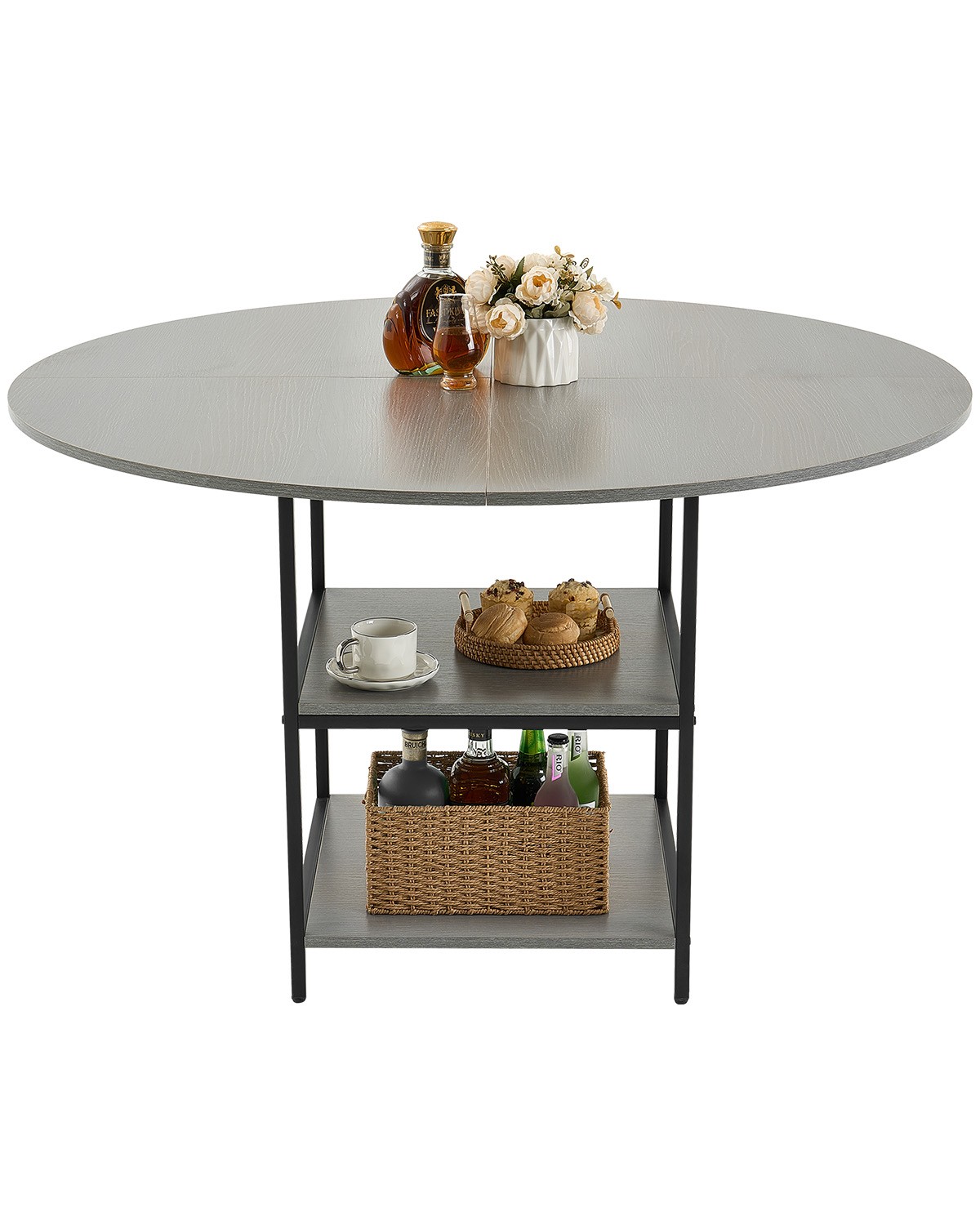 VEVOR 47 in Round Dining Table Wood Kitchen Table for 4-6 Person Grey Only Table gallery