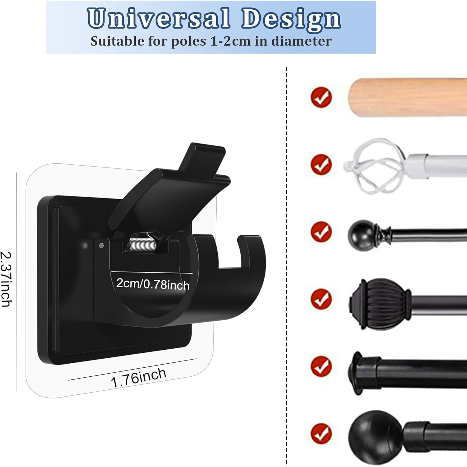 8 PCS No Drill Curtain Rod Brackets No Drilling Self Adhesive Curtain Rod Holder gallery