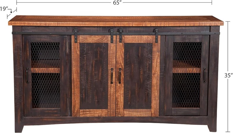 Versatile 65" Antique Black TV Stand with Sliding Doors for Living Room Elegance gallery