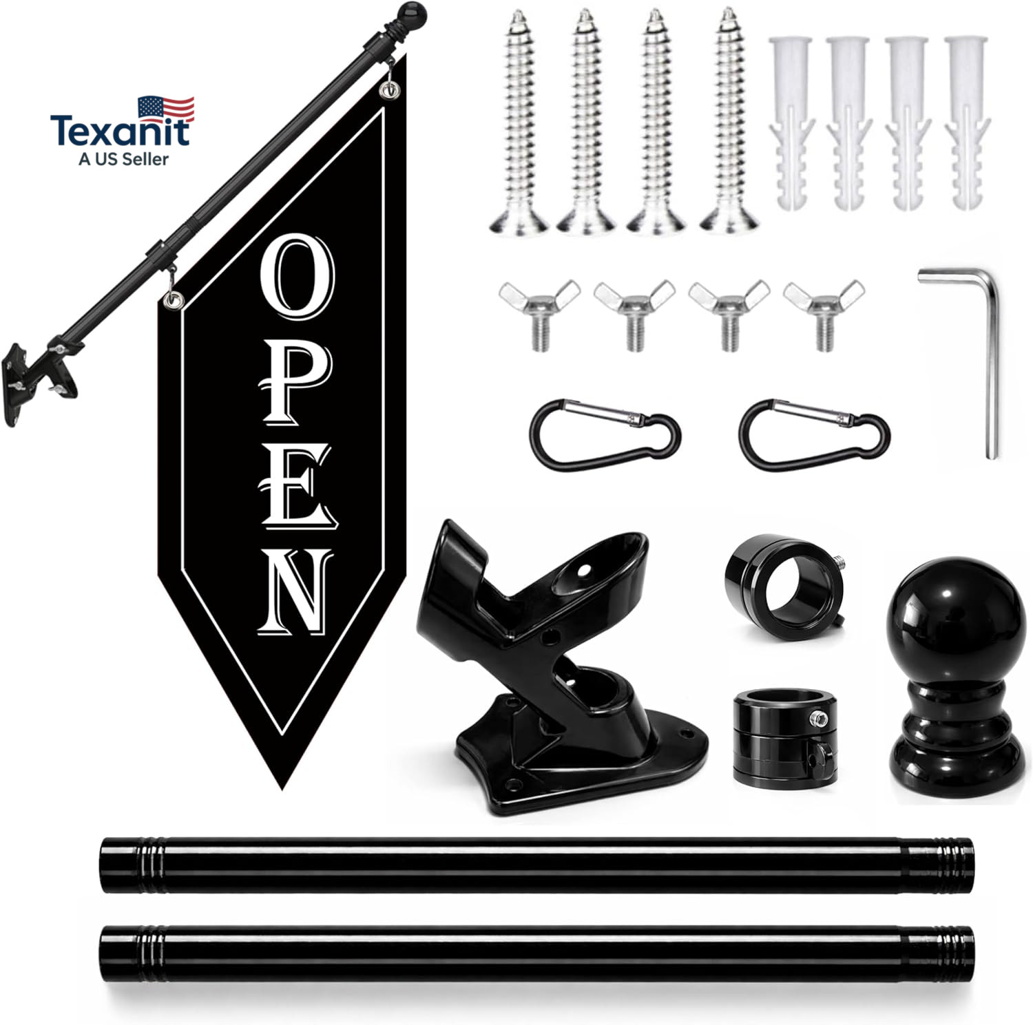 OPEN Flag with Pole Kit, Double-Sided Heavy Duty Hanging Banner Sign with Metal gallery