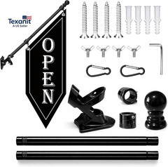 OPEN Flag with Pole Kit, Double-Sided Heavy Duty Hanging Banner Sign with Metal