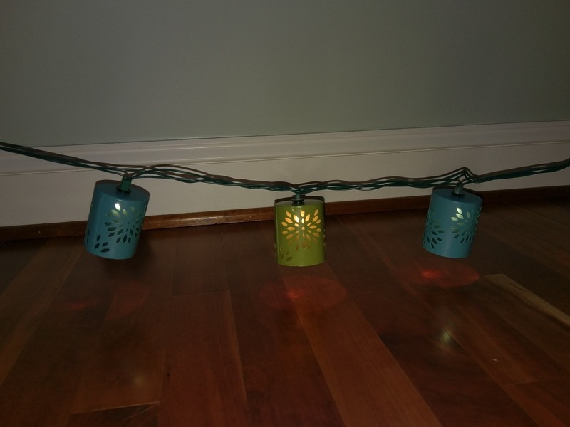 Teal Green Blue String Light Set Strand 10 Metal Cylinder Can Die Cut Out Flower gallery