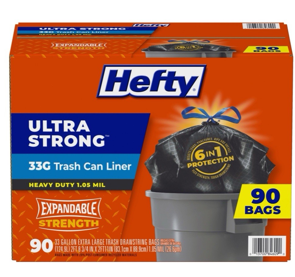 Hefty Ultra Strong Drawstring Trash Bags, Unscented 33 gal. 90 Counts gallery
