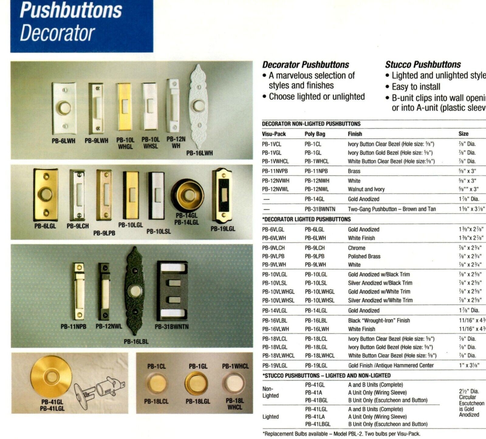 NuTone Push Button Lighted ECONOMY Pushbutton GOLD FINISH NEW PB-6L gallery