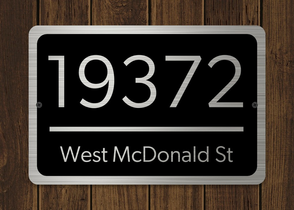 Customized Home Address Plaque Silver Text Metal 12" x 8" House Number Sign