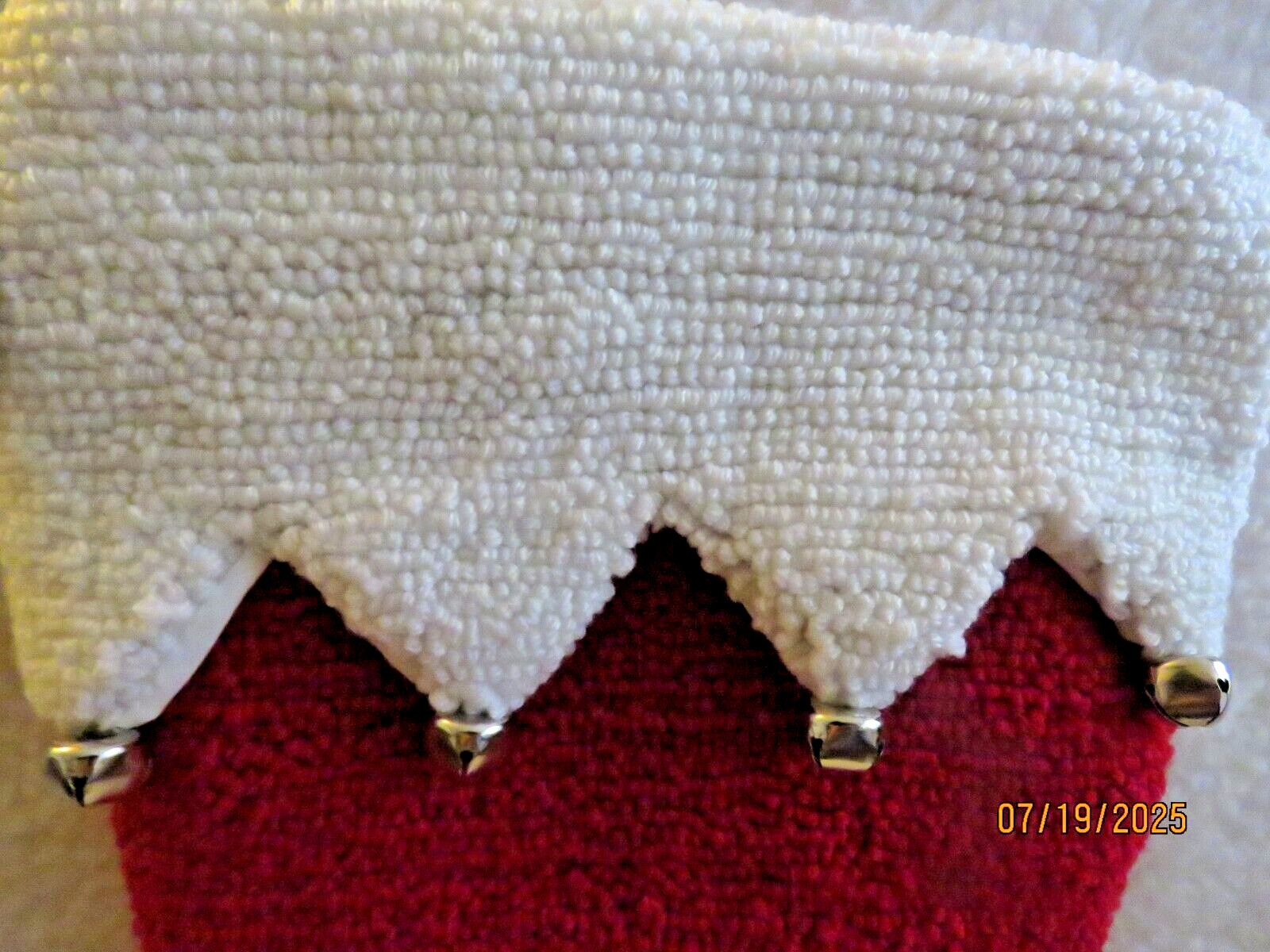 Needle Punch Red Christmas Stocking Bells Personalized "S" gallery