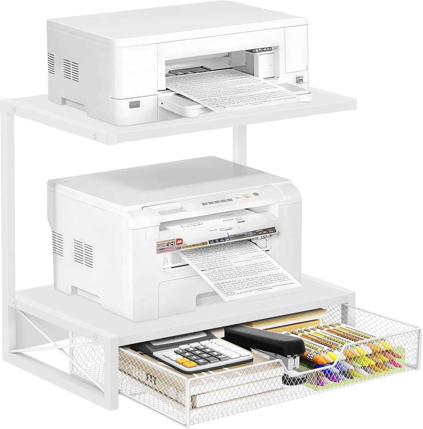 Printer Stand for Desk with Storage Drawer 2 Tier White Drawer gallery