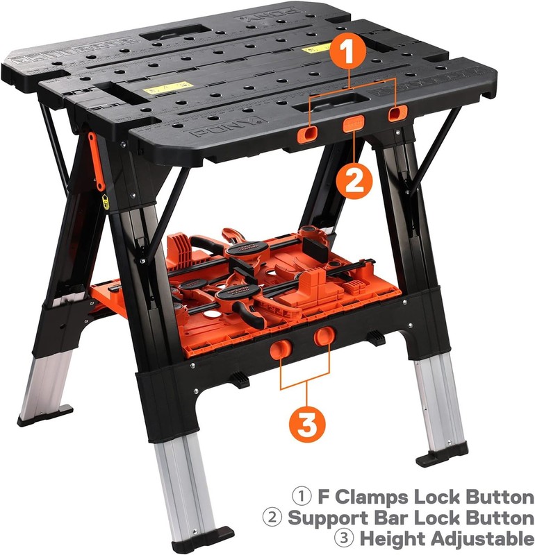 Pony Portable 2-in-1 Folding Work Table Workbench Sawhorse 1000lbs Load Capacity gallery