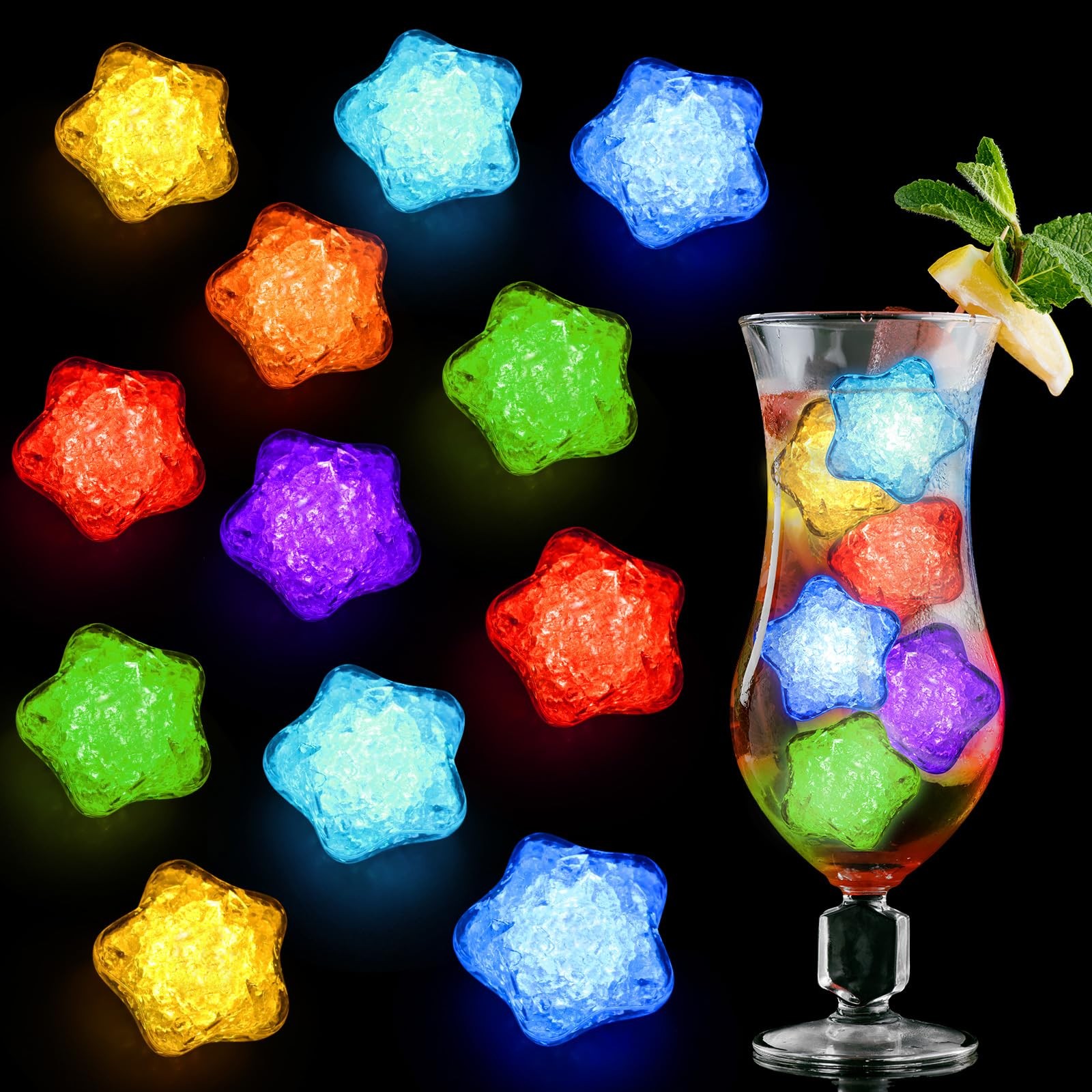 Light Up Ice Cubes, 12 Pack Reusable LED Ice Cubes for Drinks with Multicolor... gallery